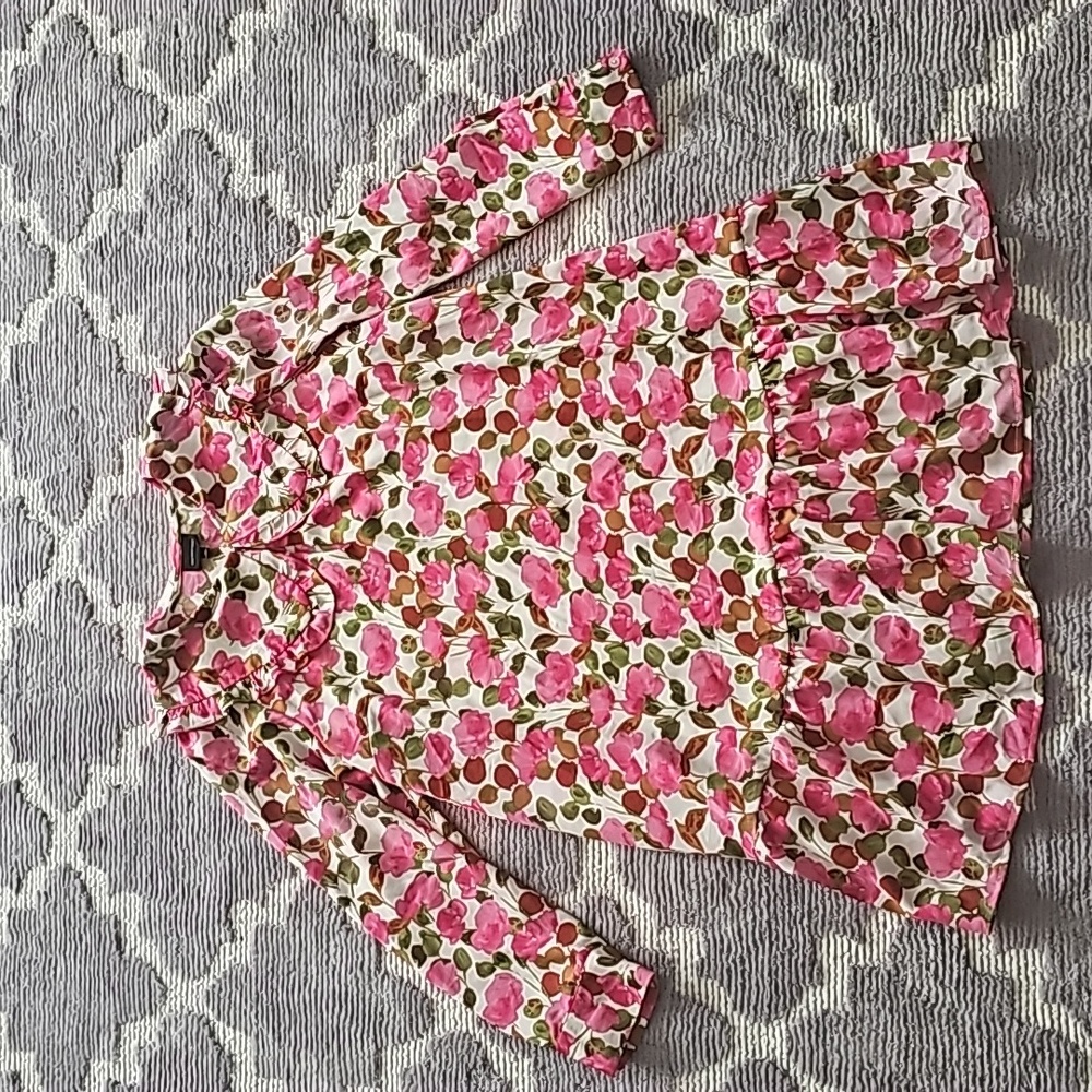 Womens size L who what wear hot pink and green floral ruffle collar dress